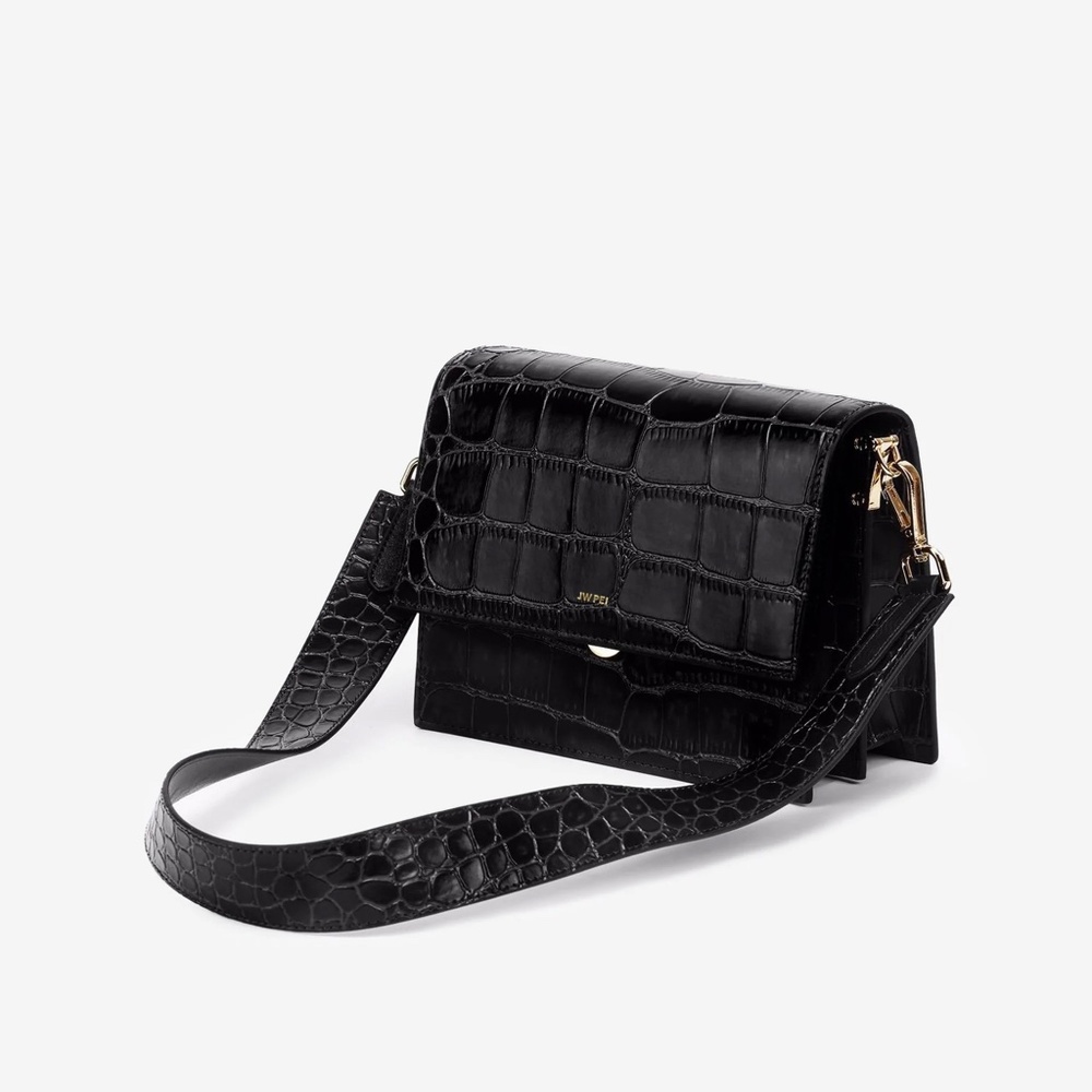JW PEI Mini Flap Shoulder Bag, Black Croc